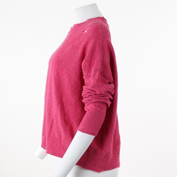Frayed Denim Gwen Distressed Sweater in Raspberry Rose - Picture 4 of 5